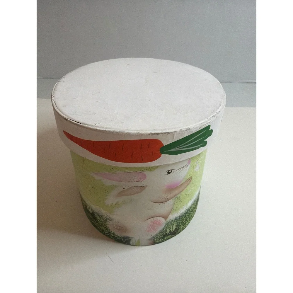 Cute Bunny Carrot Round Trinket Box Container‎ Easter Spring